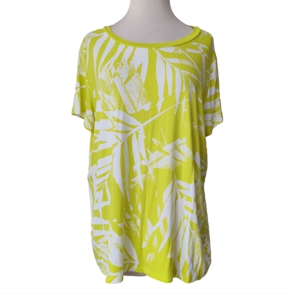 TORRID Super Soft Tee 1X Tropical Palm Leaf Print Stretch Green White Plus Size - Picture 1 of 11
